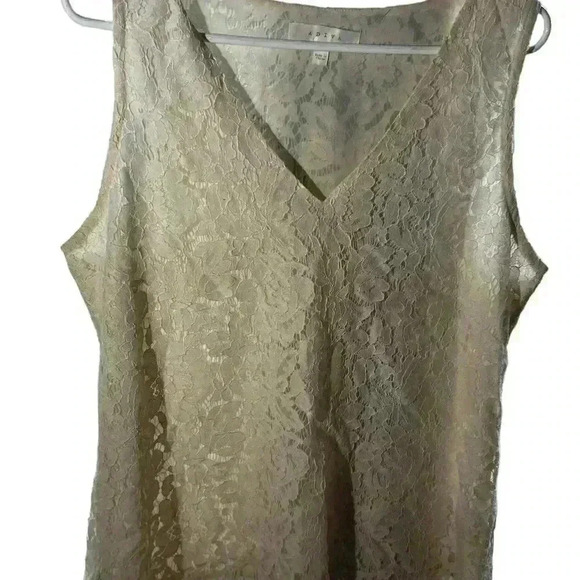 Adiva Sz L Cream Sleeveless V-Neck Lace-Over Tank - Picture 6 of 8